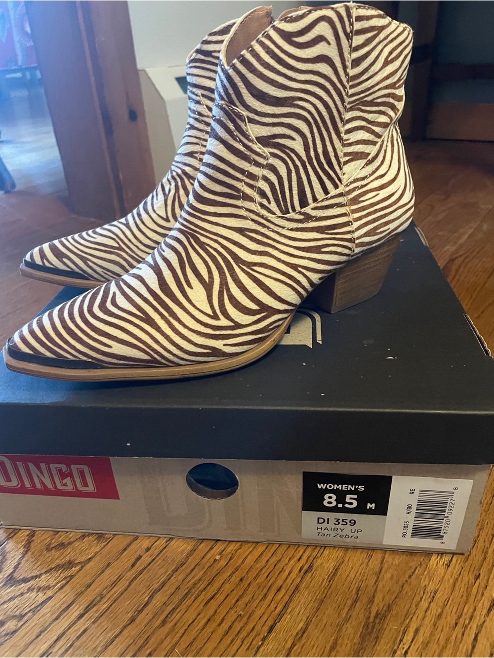 dingo Tan and Cream Zebra Print Western Ankle Boot